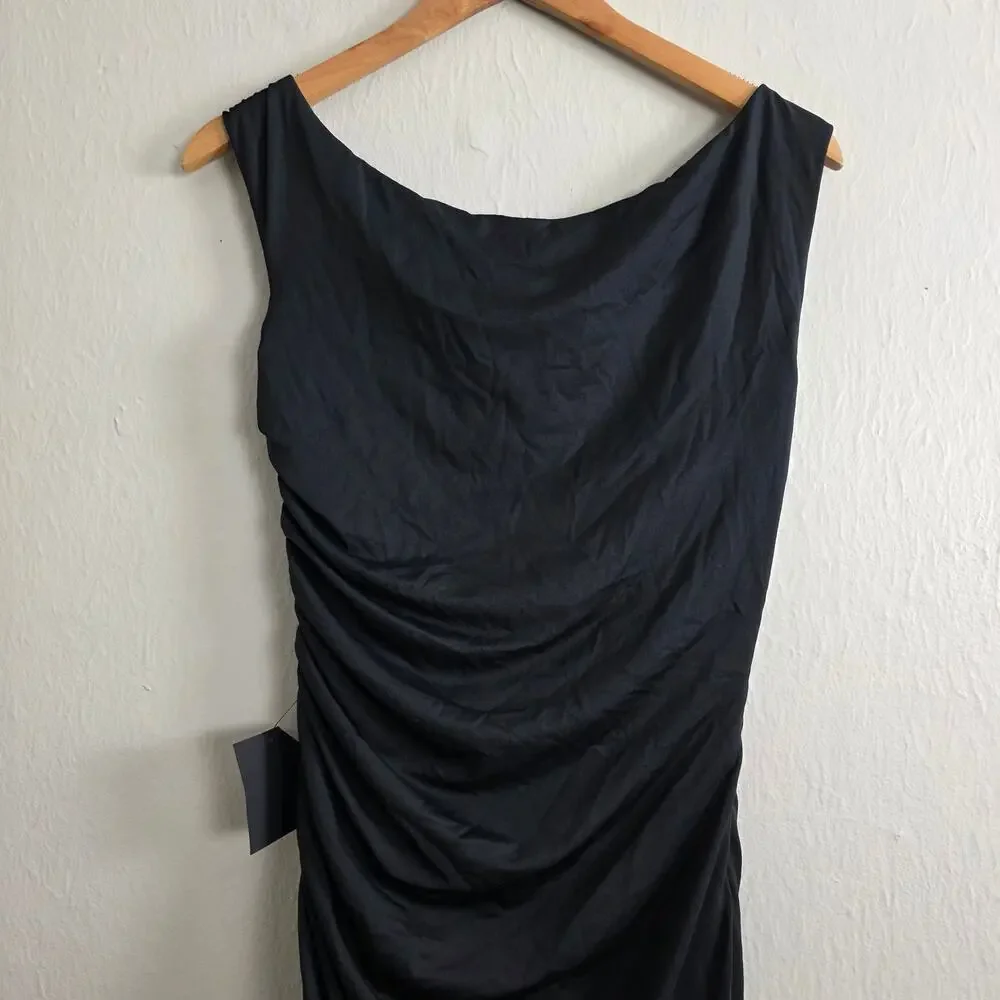 NEW Lulus Incredibly Posh Black Ruched Asymmetrical Midi Dress - Picture 11 of 13